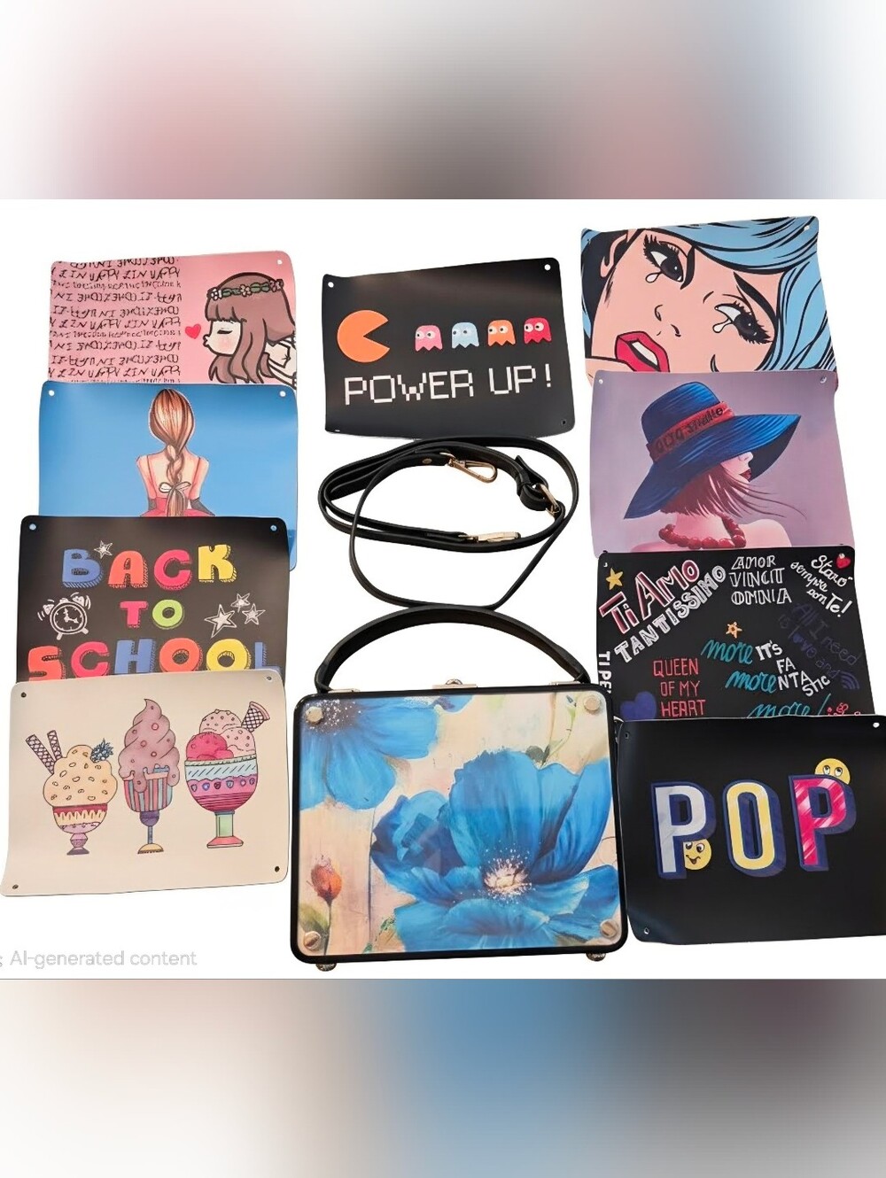 Interchangeable Acrylic Box Purse Floral Panels Top Handle Crossbody Bag